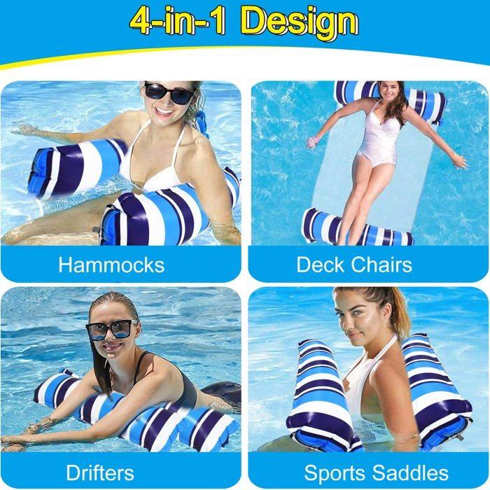 Lot de 2 matelas gonflables piscine 4-en-1 (bleu et orange) – hamac/chaise longue/flotteur, PVC, charge 150 kg
