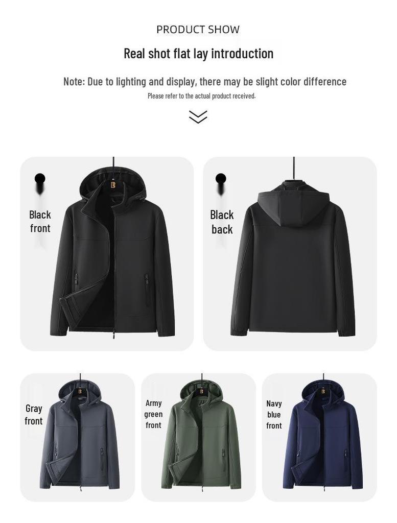 Men's Winter Softshell Jacket with Detachable Hood, Fleece-Lined, Windproof, and Warm - Plus Size Available