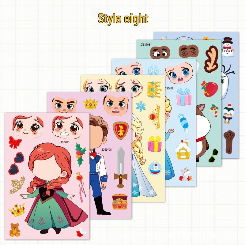 Little Princess Cartoon Face-Changing DIY Stickers - Fun, Creative Self-Adhesive Decorations for Kids