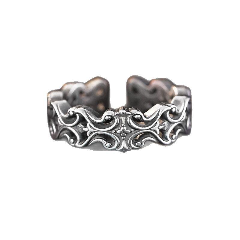 Adjustable Open Ring Men Women Sterling Vintage Geometric Band Retro Design