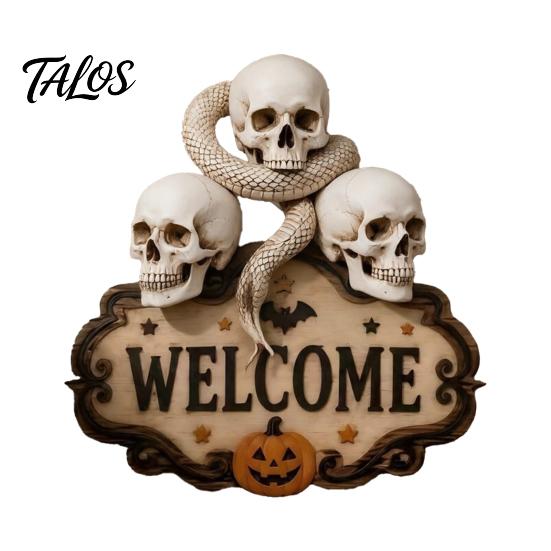 Haunted House Supplies Halloween Wooden Welcome Sign, Spooky Skull Frog Crow Witch Door Hanger, Hanging Plaque 2D Wall Sign for Home Party Decor