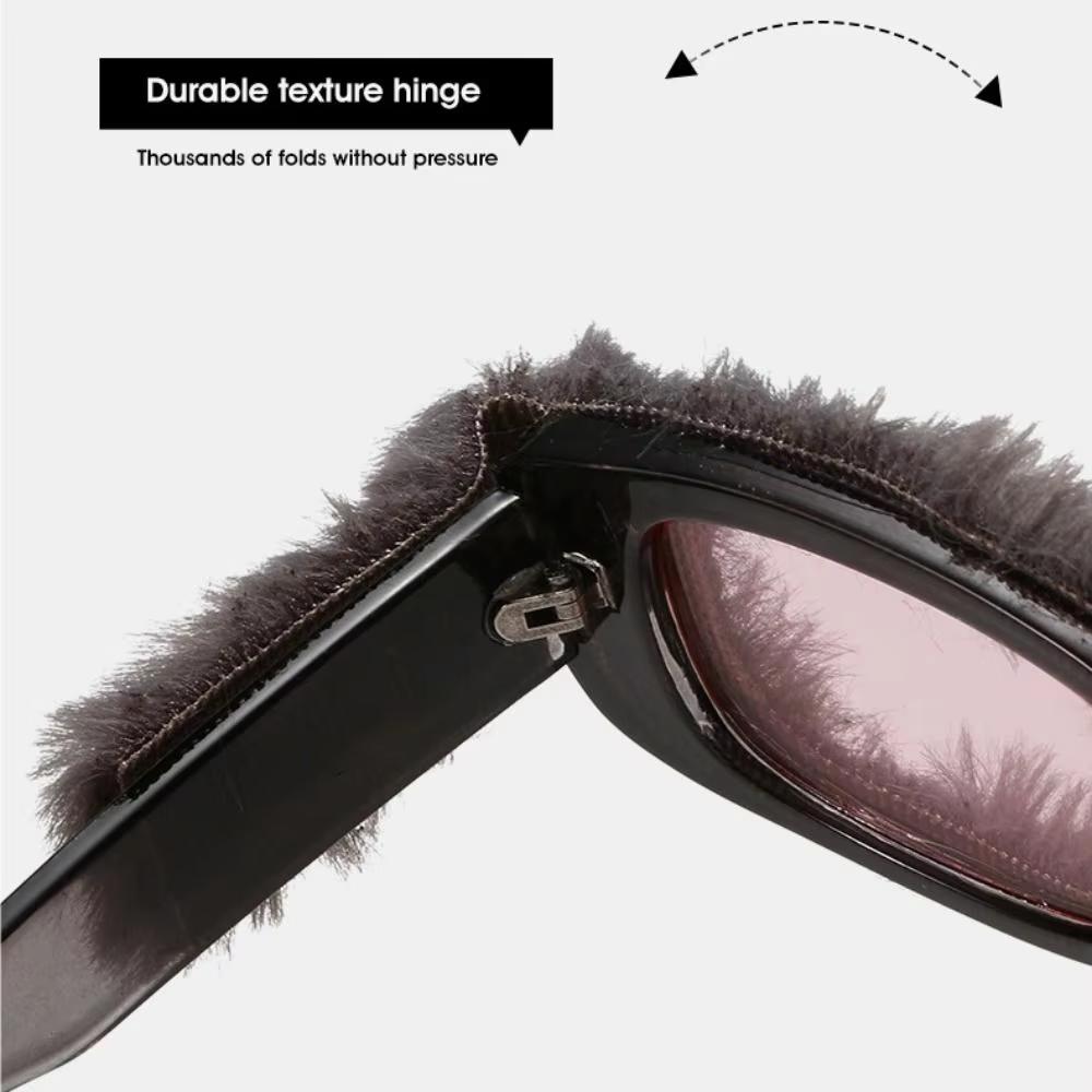 Rectangle Sunglasses Women Fashion New in Furry Frame Vintage Shades Eyewear Brand Design UV400 Winter Party Sun Glasses