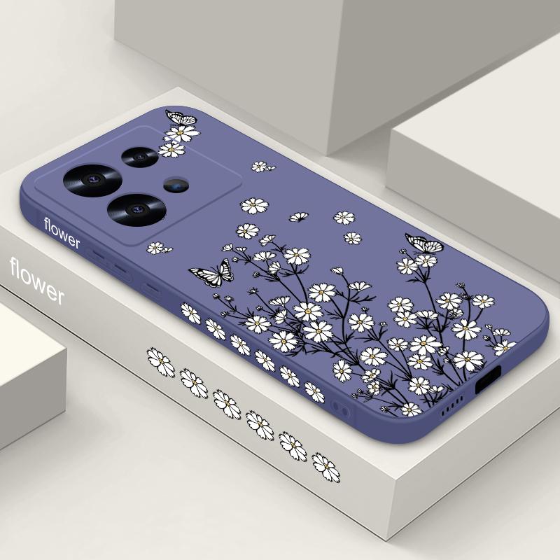Flower Butterfly Print Myk Slim Case For Xiaomi 13T Poco X6 F6 X5 Redmi Note 13 12 11 Pro 10 Lens Beskyttelse Støtsikker Silikon lanyard telefondeksel