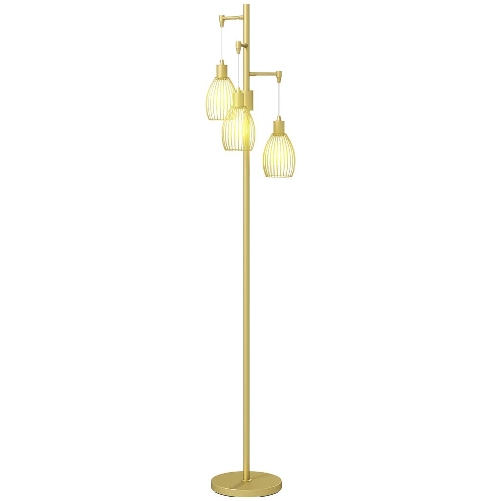 3-Light Floor Lamp, 170cm Industrial Dimmable Standing Lamp with Steel Wire Cage Lampshades for Living Room, Bedroom, Dining Room, Study