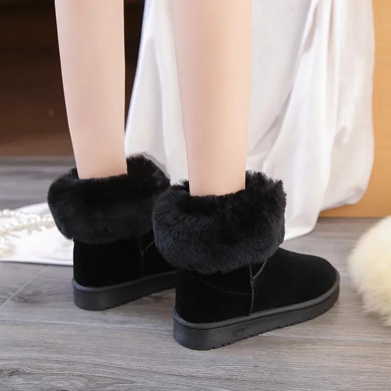 Fashion Women's Snow Boots Elegant With Low Heels Round Toe Plus Warm Shoes for Woman Chic Demi-season Gyaru on Offer Pu No Slipery Y2k