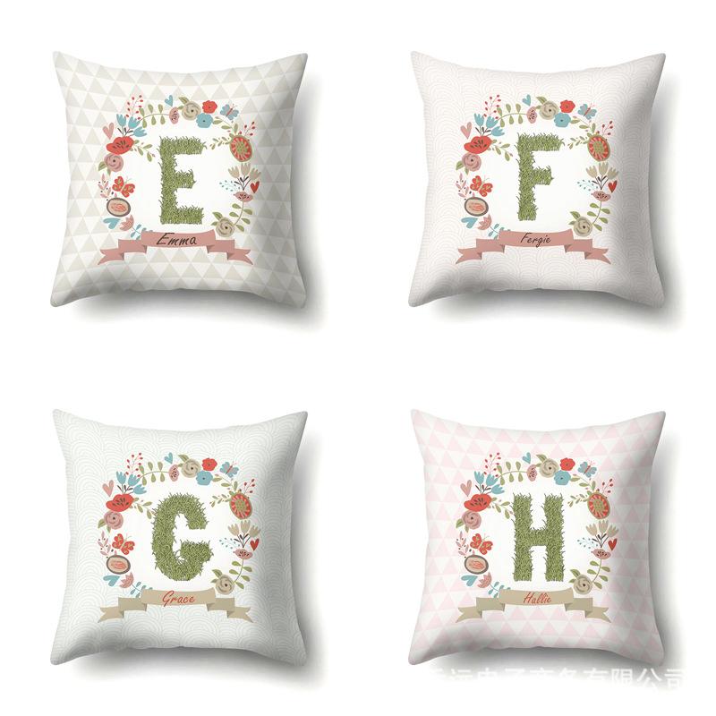 Polyester Pillowcase Car Decoration Home 26 English Letters Plant Wavy Print Pillowcase