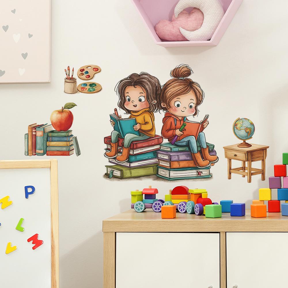 Cartoon Reading Girl Bedroom Living Room Study Home Beautification and Decoration Wall Stickers
