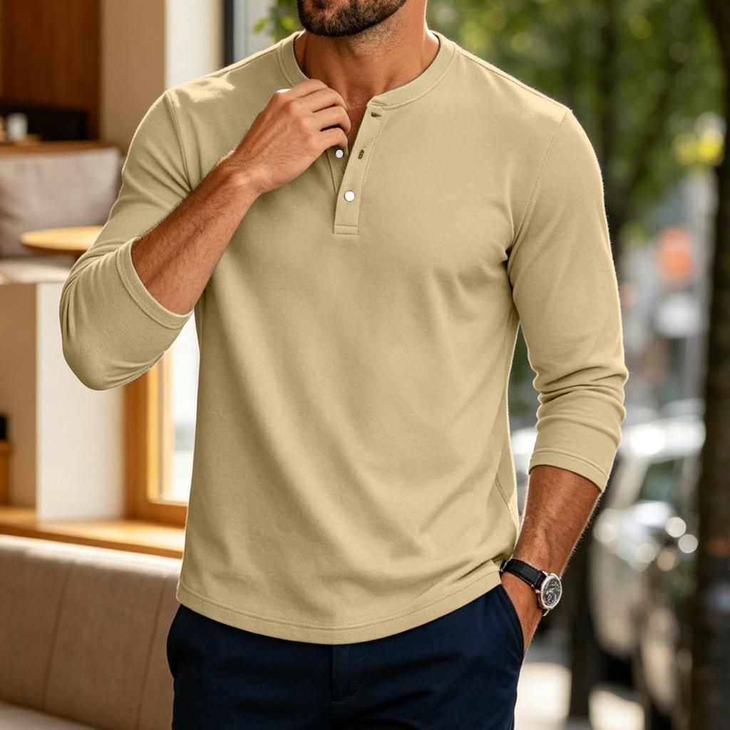 Camicia da Uomo a Maniche Lunghe Colore Vestibilità Casual con Bottoni