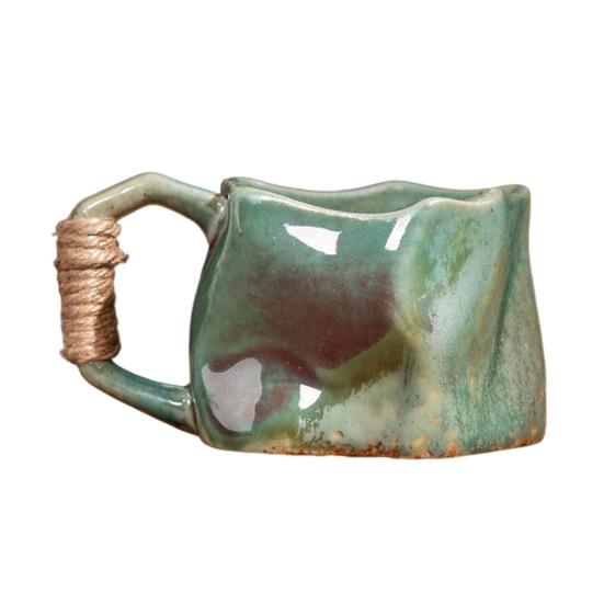 Handmade Ceramic Mug 320ml Vintage Tea Coffee Cup with Rattan Handle Creative Spiral Design Gradient Glaze Drinkware Home Decor Gifts