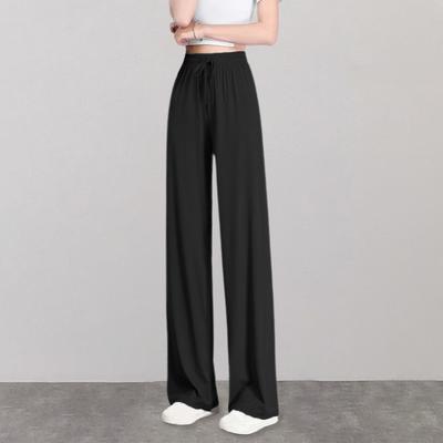 Women Pants Elastic Adjustable Drawstring Color Loose Casual Trousers Solid High Waist Fit Wide Leg Summer Thin