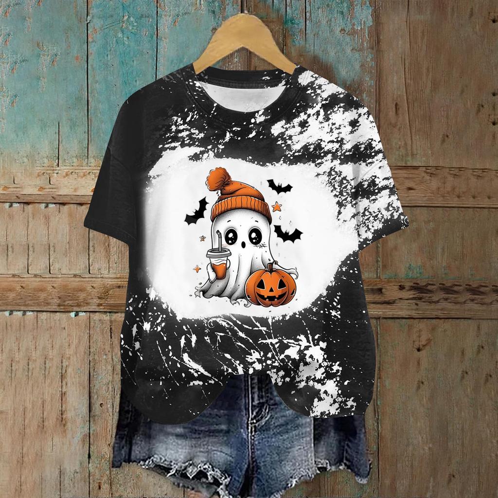 Women's Fashion Casual Printed Round Neck Pullover Short Sleeve T-Shirt Top