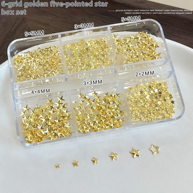 6 Grids Metallic Gold Silver Nail Art  Pentagrams Rivet Decor Manicure Charms Flatback Nail Accessories Nail Parts