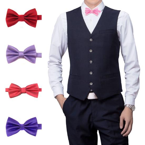 Bow Tie Grid Pattern Skin-friendly Polyester Wedding Formal Meeting Necktie for Men
