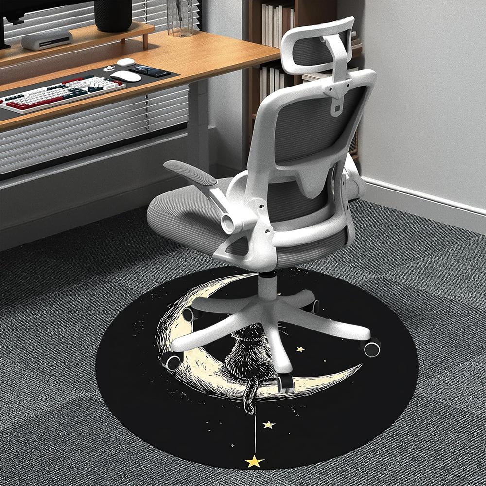 

1pc Moon Cat Office Round Area Rug, Indoor Mat Suitable ForOffice, Under Office Chairs Bedroom Living Room Home Decor, Room Deco u49 80cm by 80cm