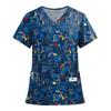 Women's Fashion Printed Short Sleeve V Neck Pattern Tops Pocket Working T-shirts