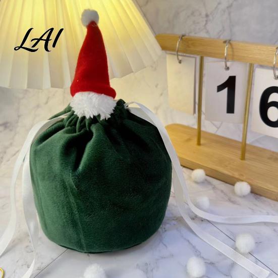 Soft Fabric Pouches for Jewelry Christmas with Santa Bags Drawstring Gift Hat Reusable Velvet Xmas Goodie Sacks Festive Party Table Decorations