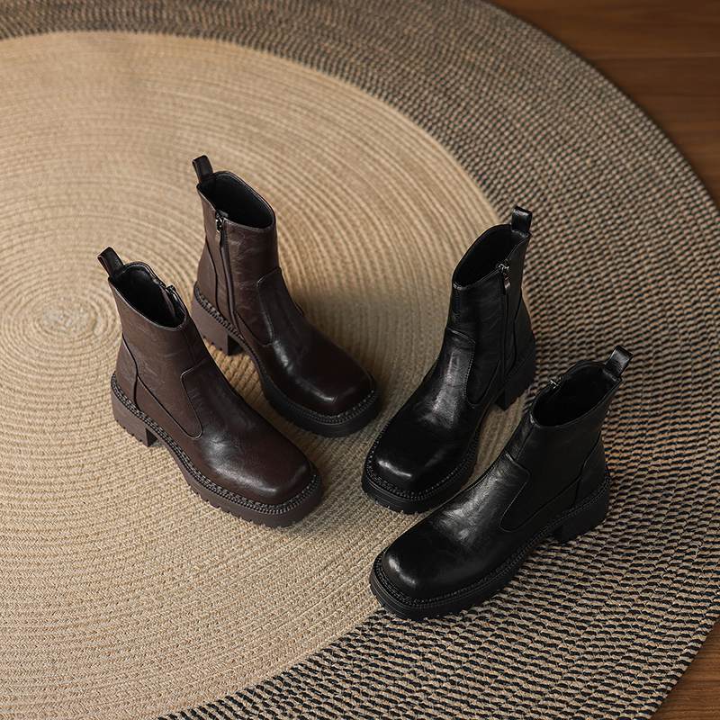Krazing Pot Microfiber Winter Round Toe Modern Platform Size 33 Boots Size 43 Thick Bottom Women Ankle Boots