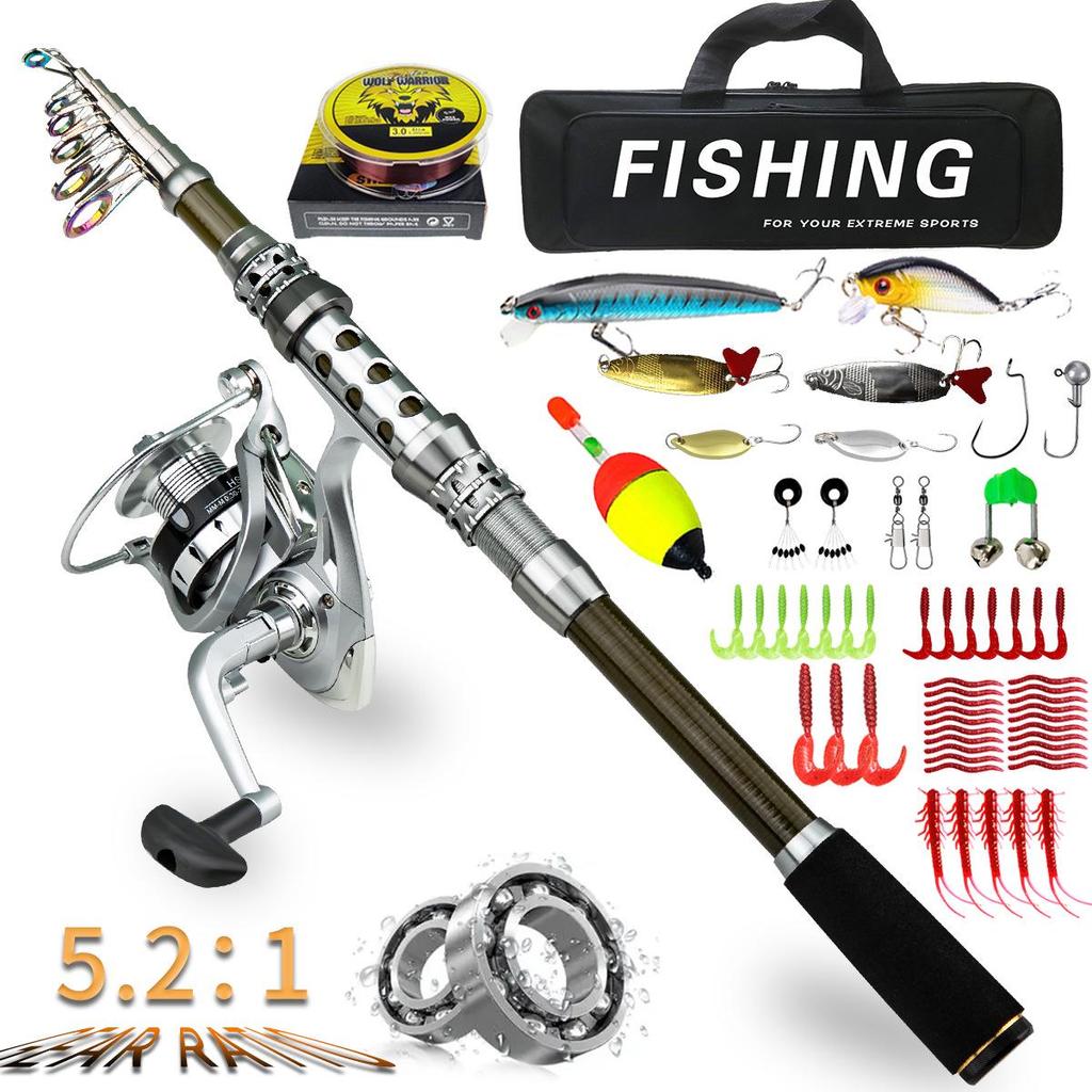 Portable Telescopic Fishing Rod & Reel Set with Soft Bait, Hook, and Line for Long Cast Sea Fishing