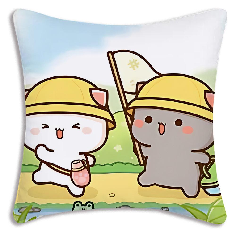 Kawaii Cute Peach Mochi Cat Pillow Covers Cartoon Sofa Decorative Home Double-Sided Printing Short Plush Cute Cushion Cover