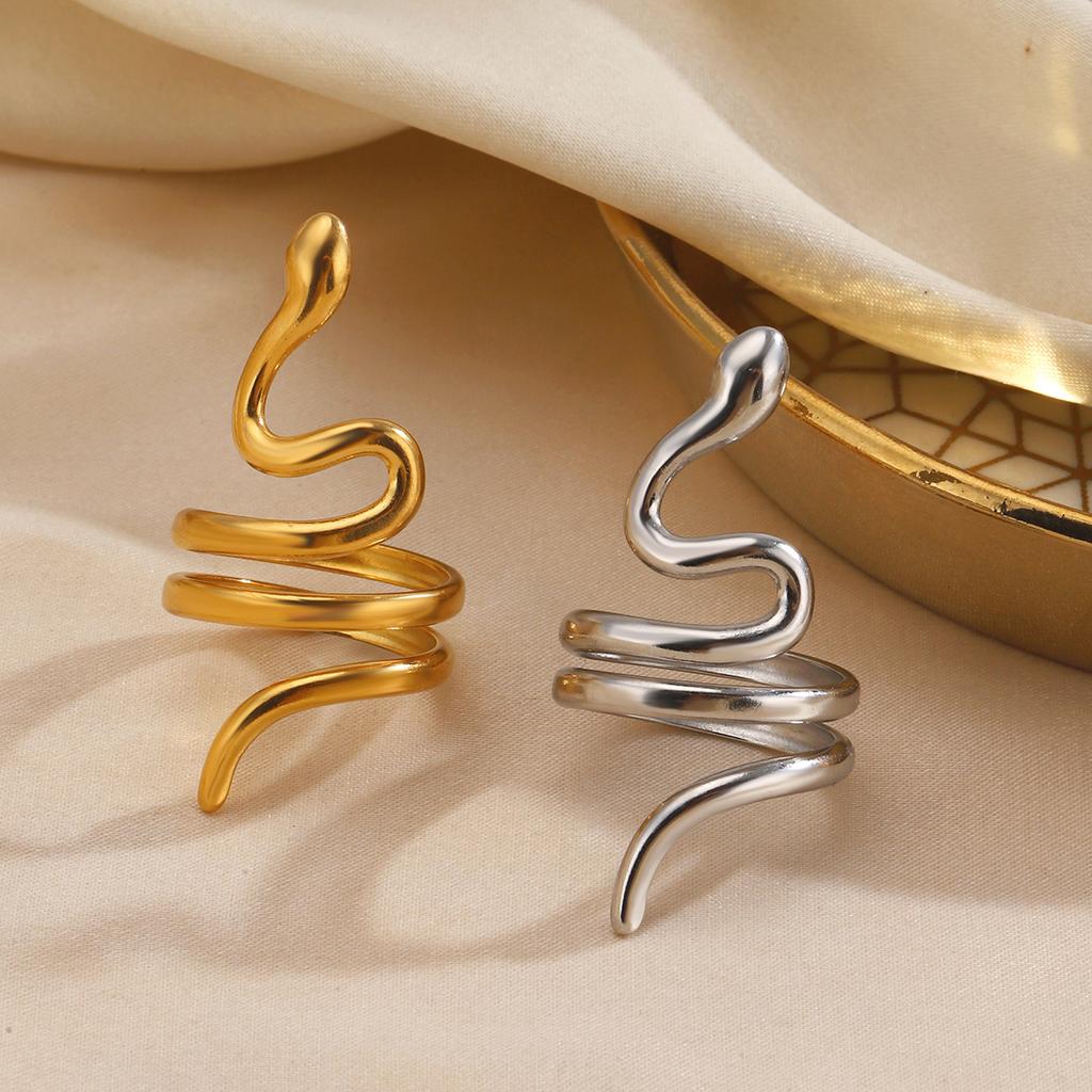 Ethnic Style Animal Snake Ring Hip Hop Neutral Jewelry Exaggerated Popularity Stainless Steel Open Couples Rings