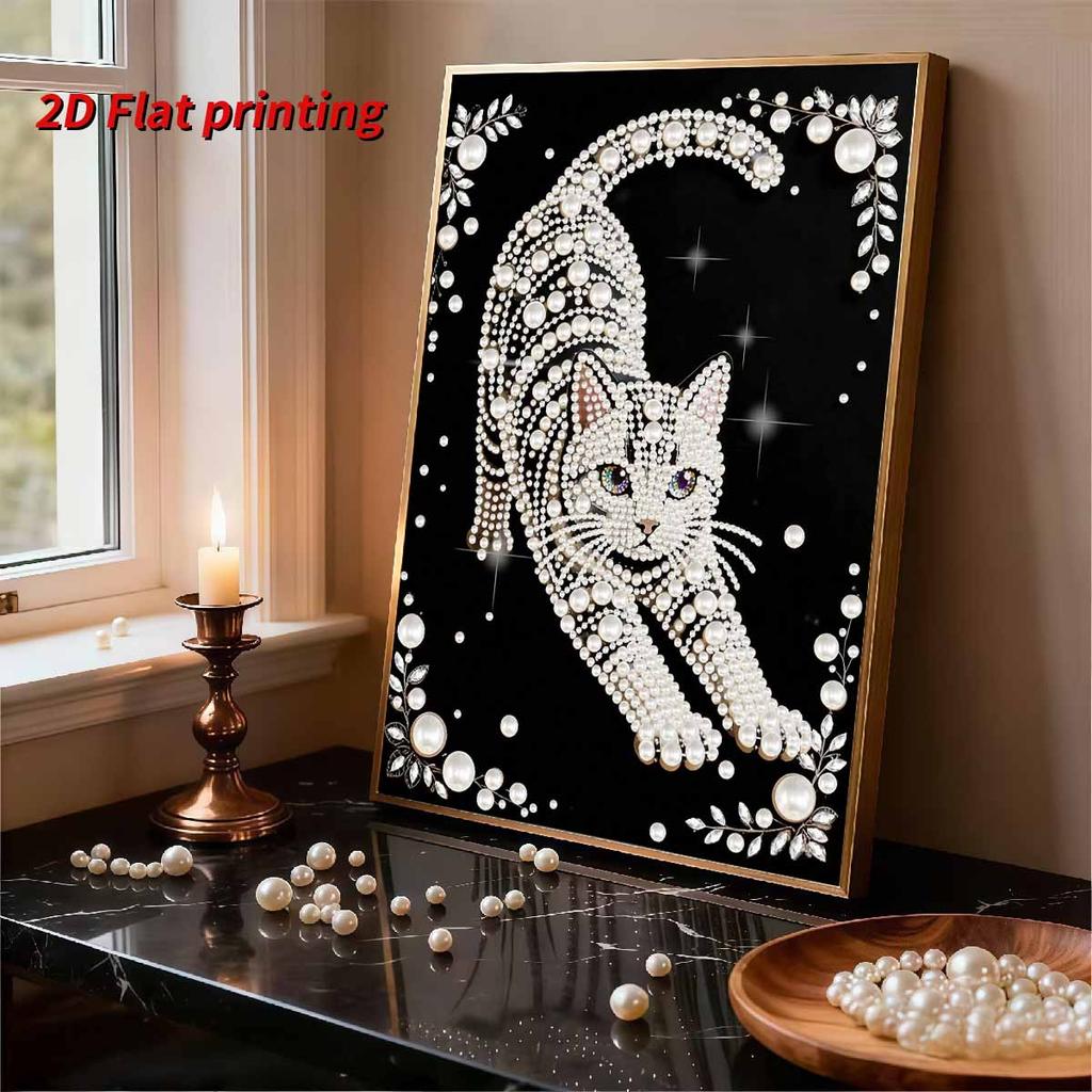 Pearl Painting Kit White Cat Theme Frameless Handicraft DIY Bedroom Decoration Living Room Wall Art Room Decoration Art Craft Decoration
