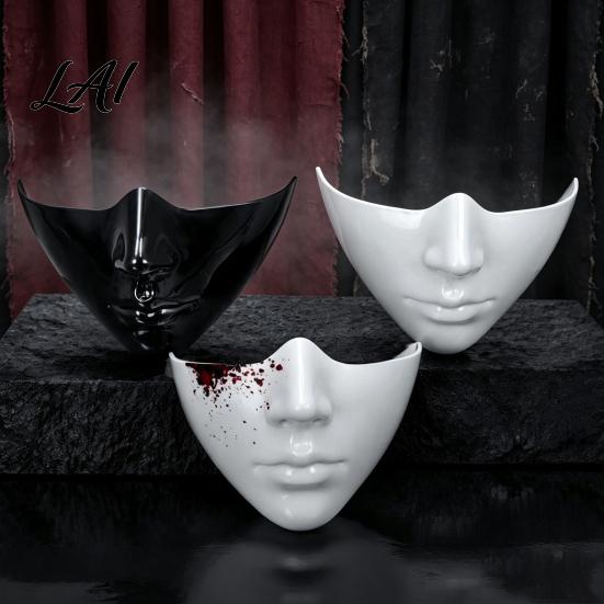 Themed Party Masquerade Accessories Half Face Mask for Cosplay Halloween Cyberpunk Mechanical Lower Plastic Masks with Adjustable Strap Photography