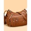 Dámská měkká kožená taška s mnoha oddíly a více kapsami, prošíváním na jednom rameni