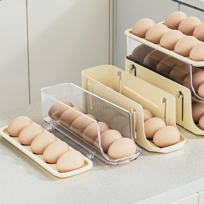 Automatic Scrolling Egg Rack Holder Storage Box Egg Container Organizer Rolldown Refrigerator Eggs Dispenser Kitchen Accessories