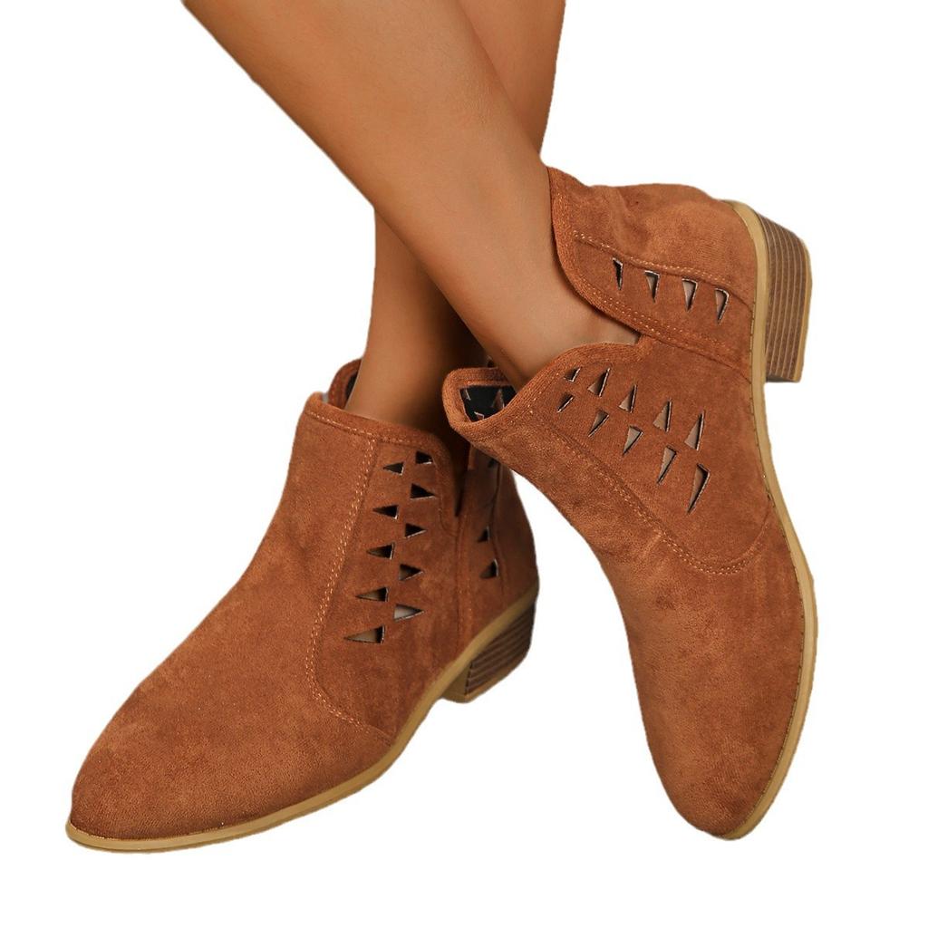 Große Größe Mode Damenstiefel hohler quadratischer Absatz runde Spitze kurzer Schaft vielseitig neu Urlaub täglich Stiefeletten Mode Damenstiefel