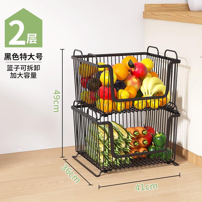 Household kitchen rack Large floor multi-layer stacked storage rack Movable fruit and vegetable rack