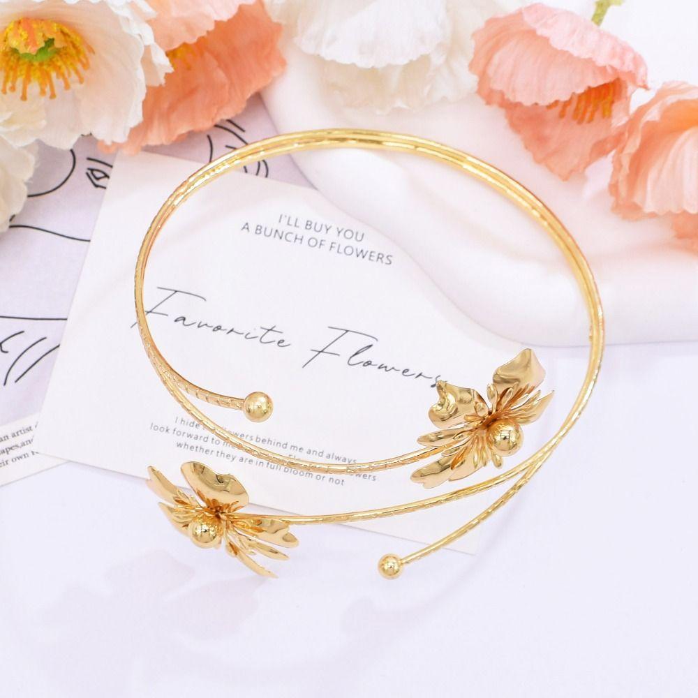 Floral Open Arm Bangle Hollow Out Arm Ring Elegant Gold Jewelry  Arm Accessories