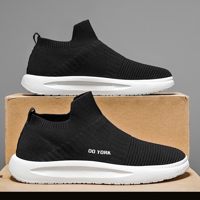 

Men s shoes summer fly-woven mesh breathable sports shoes versatile men s one-pedal lazy shoes lightweight soft-soled socks shoes 39 чёрный
