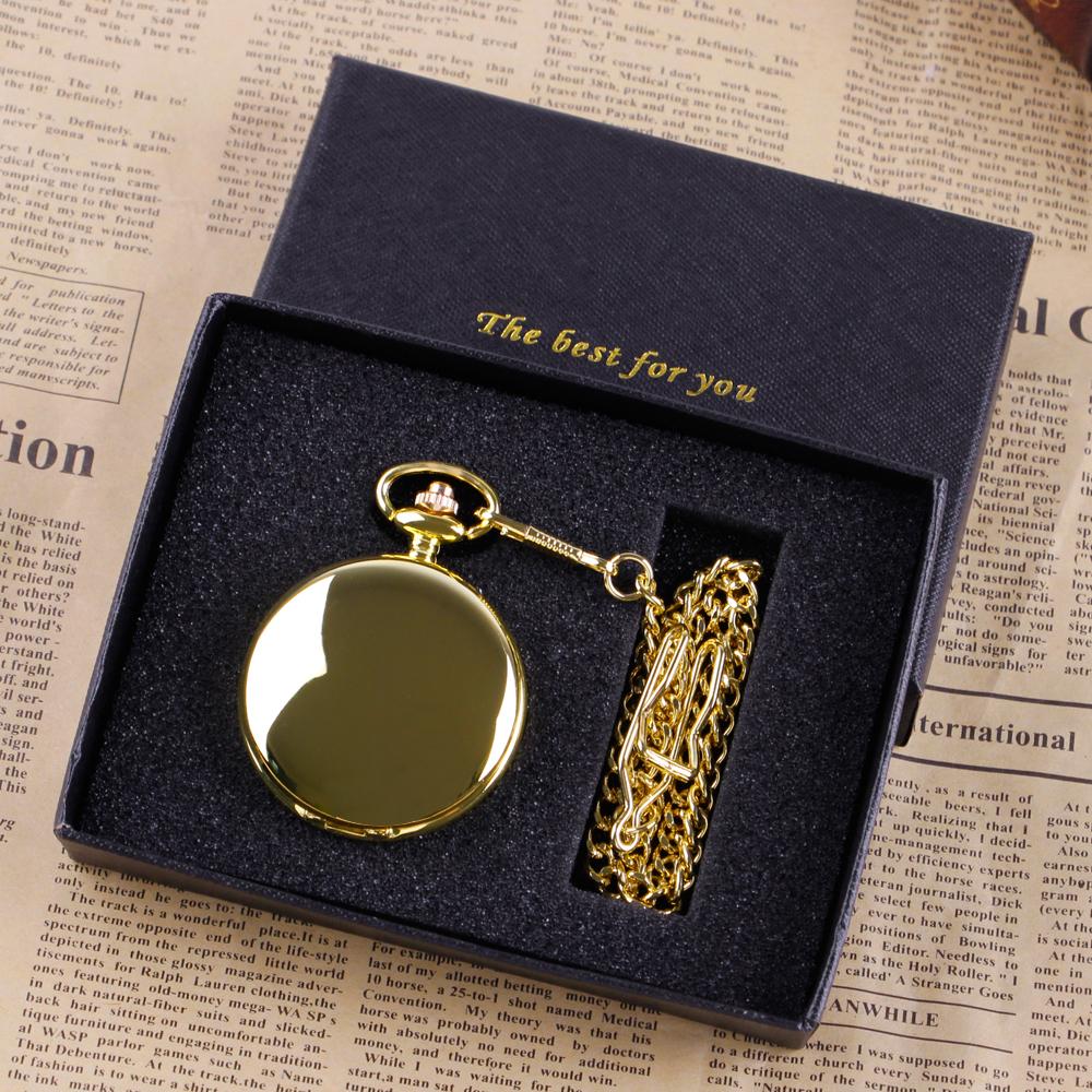 Gold Quartz Pocket Watch Gift Box Set For Family Casual Necklace Pendant Unisex Pocket&Fob Chain Watches with Box