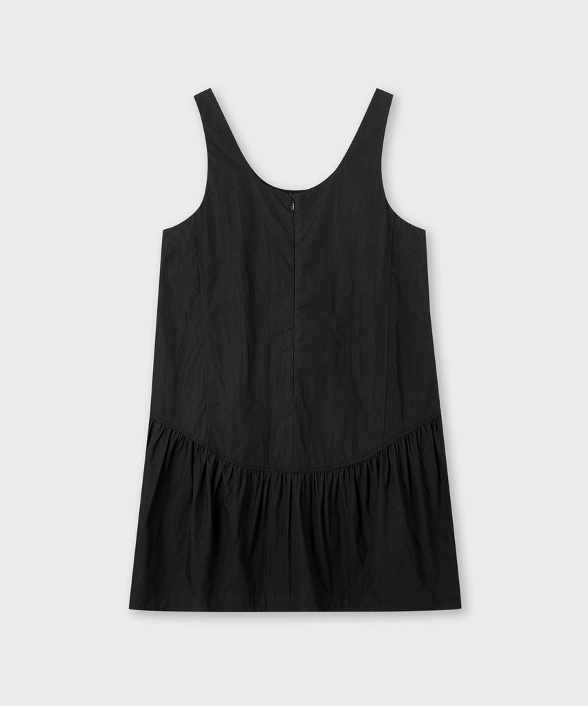 Plack Woman Summer Sleeveless Shirred Dress Black