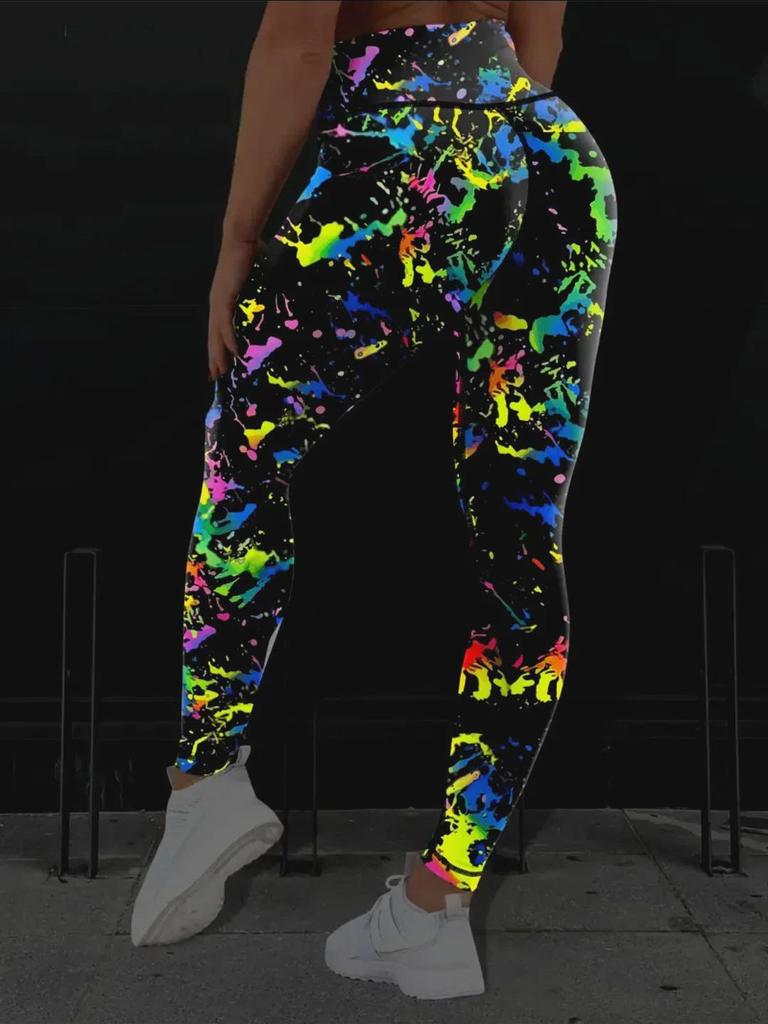 New Luminous High-Waist Yoga Pants - European & American Peach Print Sports Leggings for Women