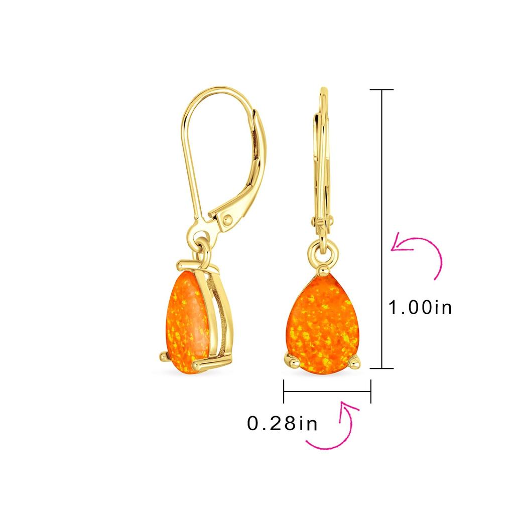 Drahokam Jednoduchý oranžový opál Vytvořeno Opál Solitaire 7MM Párové visací náušnice ve tvaru kapky pro ženy a dospívající, pozlacené 14K žlutým zlatem