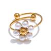 Yhpup Fashion Imitation Pearls Flower Pendant Necklace Ring for Women Chic Stainless Steel Daily Wear Jewelry Wholesale Women