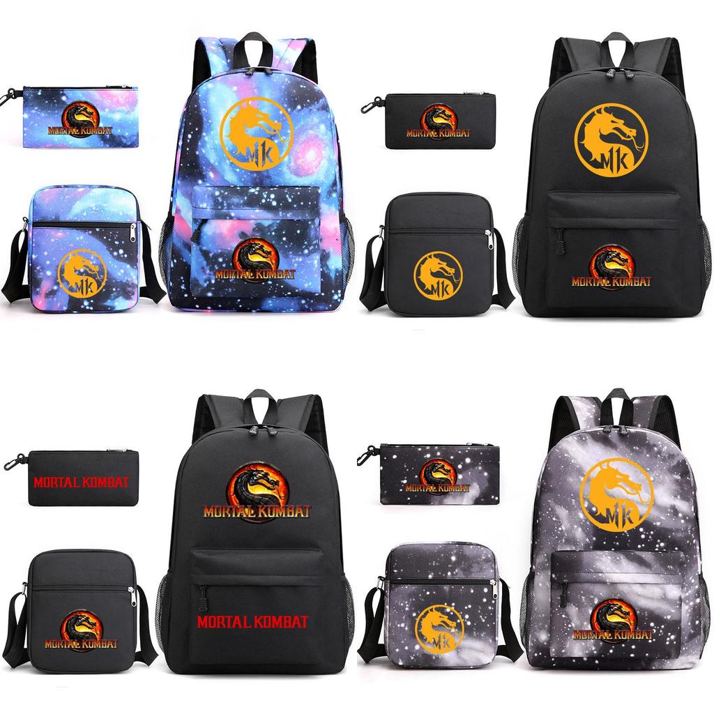 Mortal Kombat Book Bag Threepiece Set With Waterproof Oxford Fabric For Casual Travel