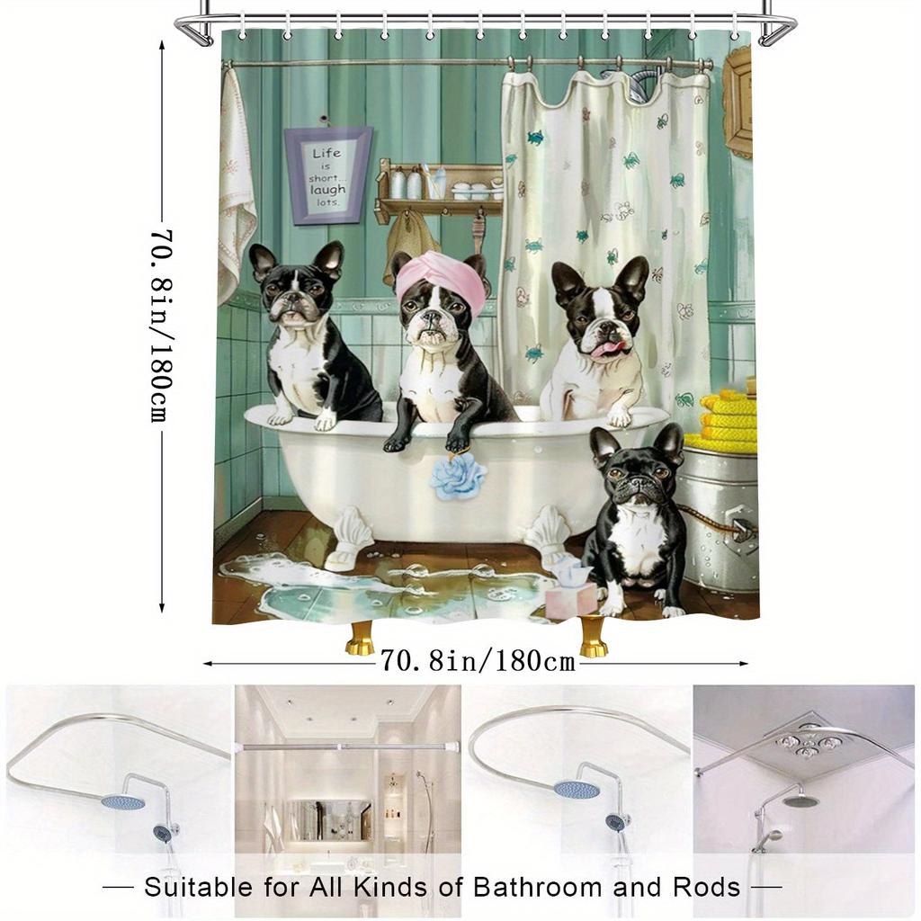 Adorable Boston Terriers Shower Curtain - Water-Resistant Fabric for Bathroom - Perfect for Dog Lovers