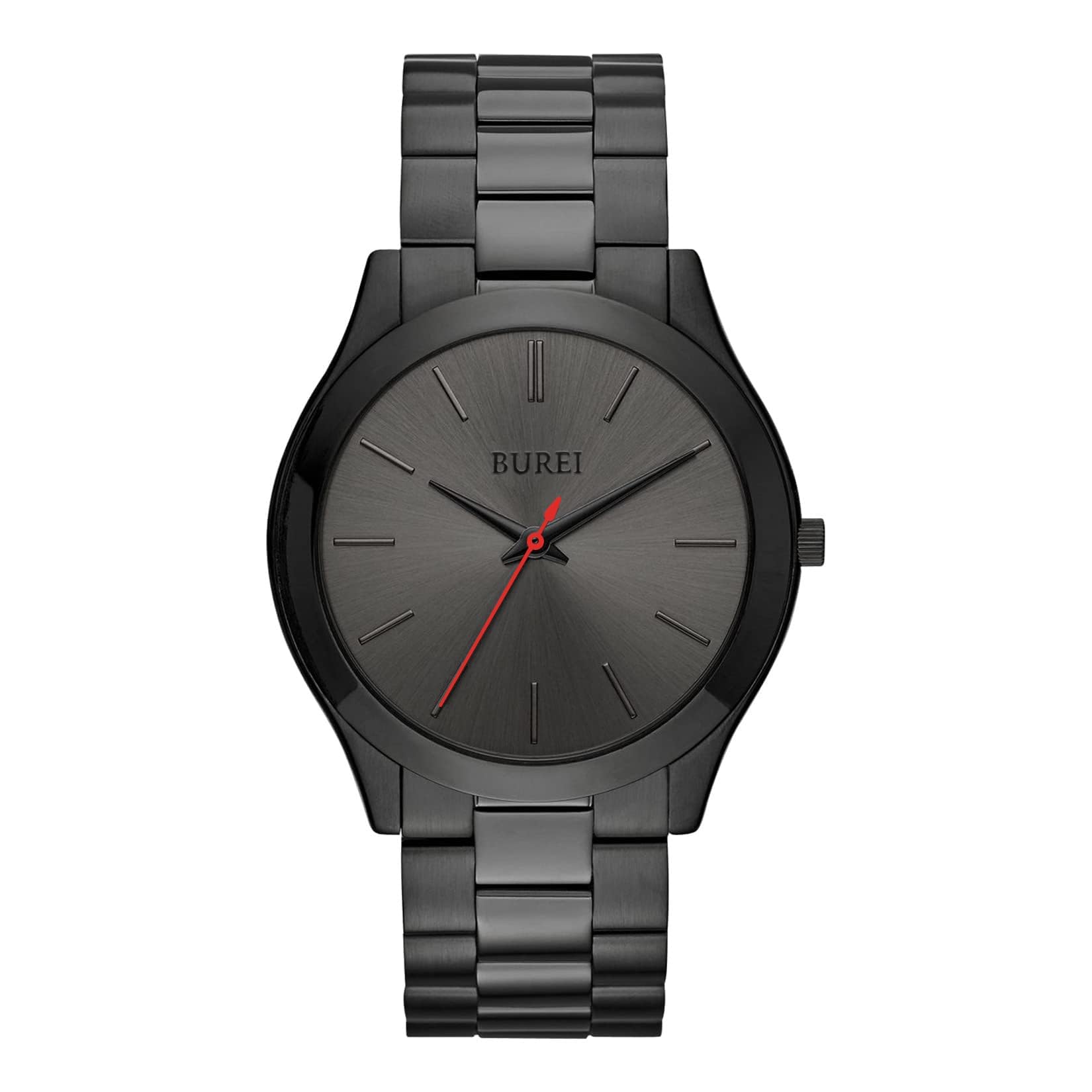 BUREI Analog Quartz Simple Red Second Men s Watch, Design, Waterproof, Black, Business/Casual, Stylish, Popular, Gift, (Red Hand)