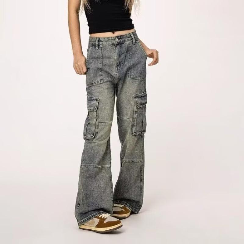 JYL Women s Cargo Jeans American Vintage  High-Waist Multi-Pocket Denim 2XL бездна