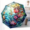 1 pièce Parapluie Pliant Automatique Ouverture/Fermeture Vitrail Floral avec 8 Baleines - Bleu Turquoise/Rose/Doré/Noir/Vert/Blanc