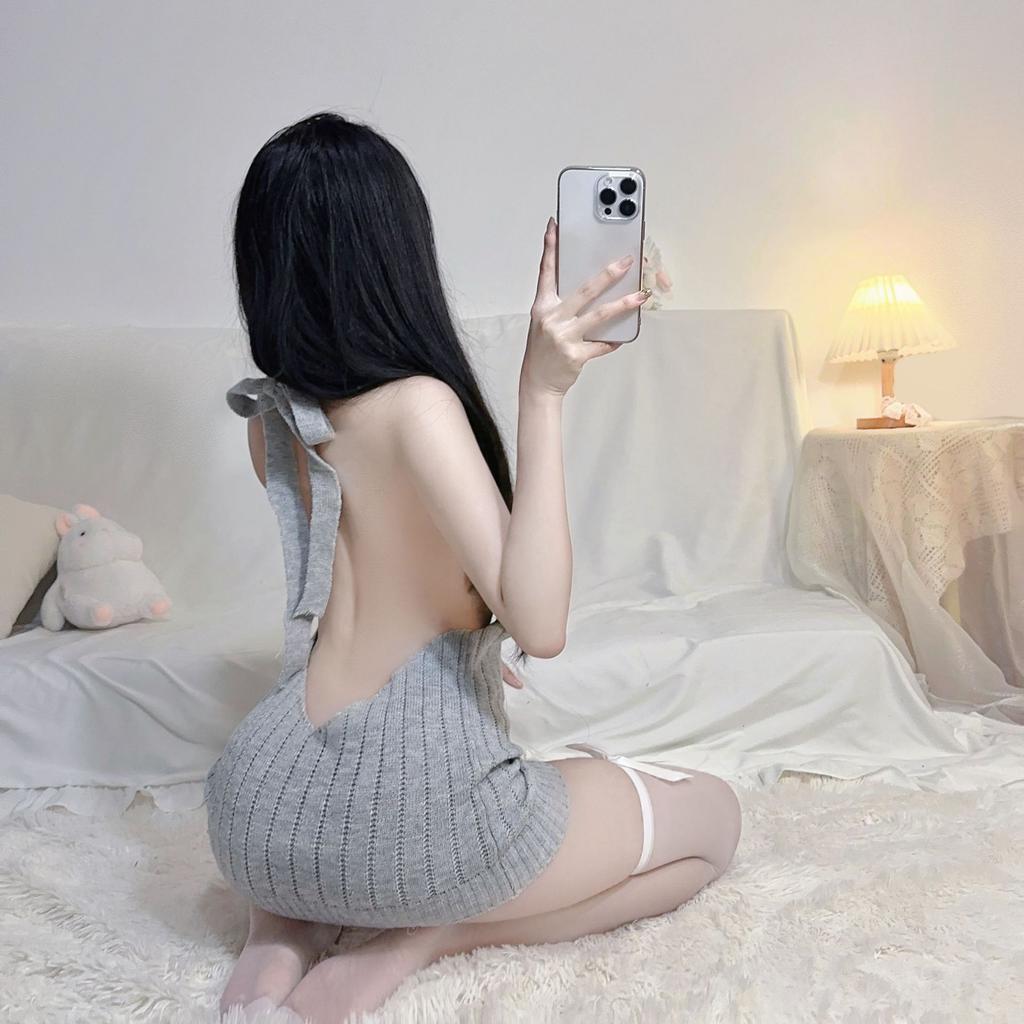 Sexy Lingerie Spring Pure Desire Backless Turtleneck Sleeveless Chest Leakage Knitted Sweater Uniform Temptation