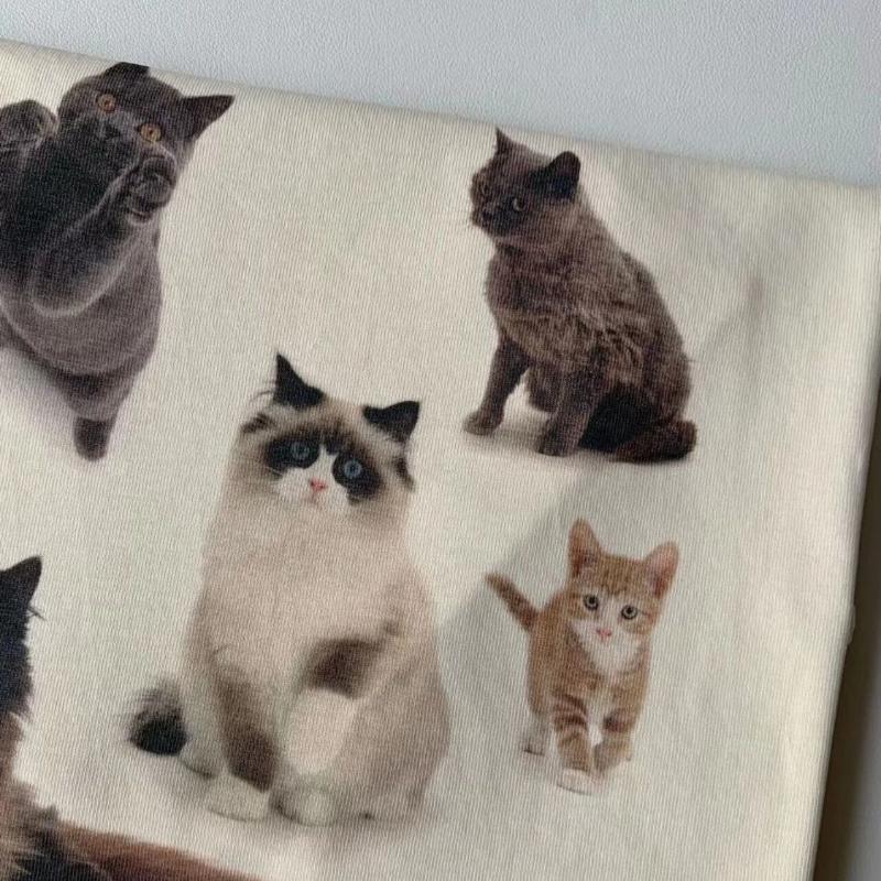 A Lot of Cute Cats Printed Round Neck T-shirt for Men and Women Retro Pure Cotton Summer Fashion Trend Casual Comfy Short Sleeve Top Harajuku