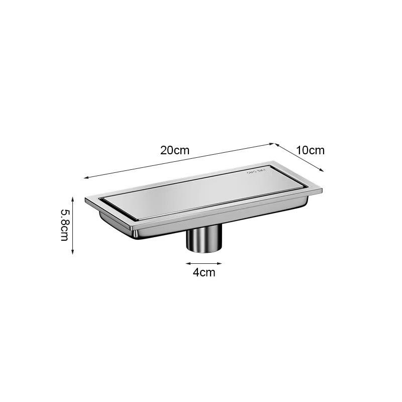 304 Stainless Steel Floor Drain Anti-Odor Bathroom Shower Drainage Rectangle Long Bath Drains for Kithchen Toilet 20-60cm