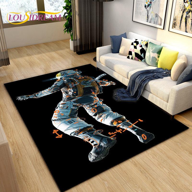 3D Astronaut Space Cartoon Area Rug,Carpet Rug for Living Room Children's Bedroom Sofa Doormat Decoration,Kid Non-slip Floor Mat