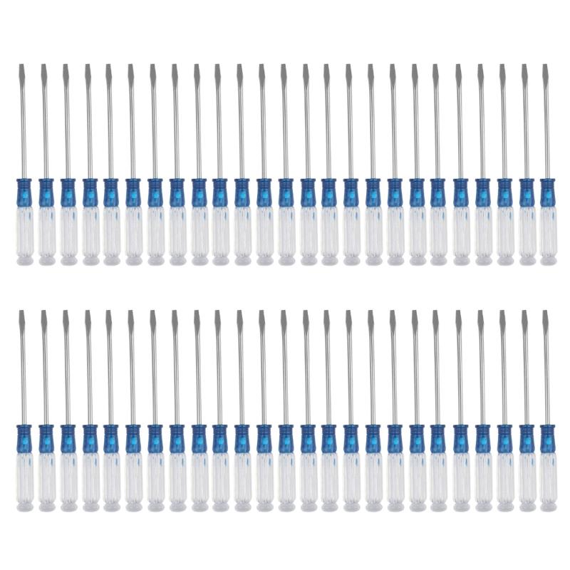 50Pcs  Flat & Slotted Bit Screwdriver with Crystal Handle for Daily Repairs and DIY Projects Steel Construction