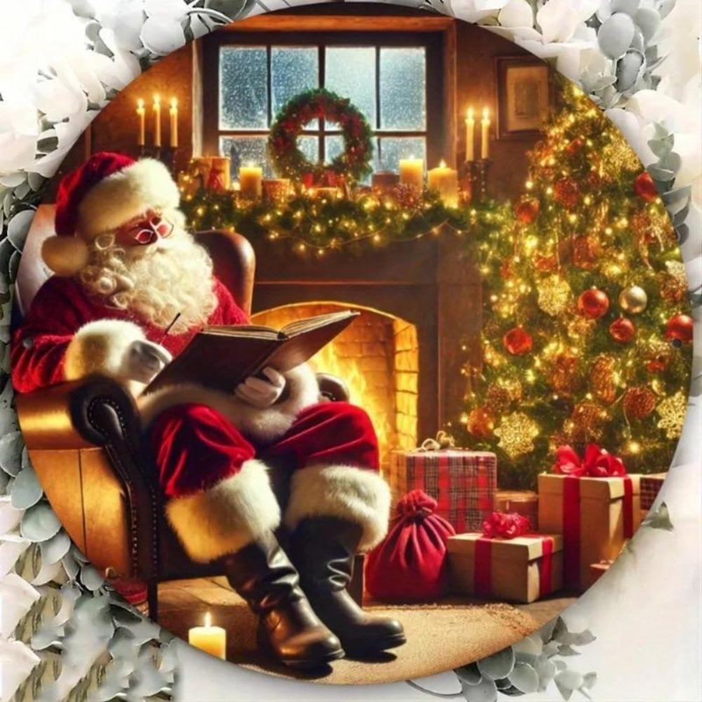 Vintage Santa Fireplace Metal Sign Iron Christmas Holiday Home Decor
