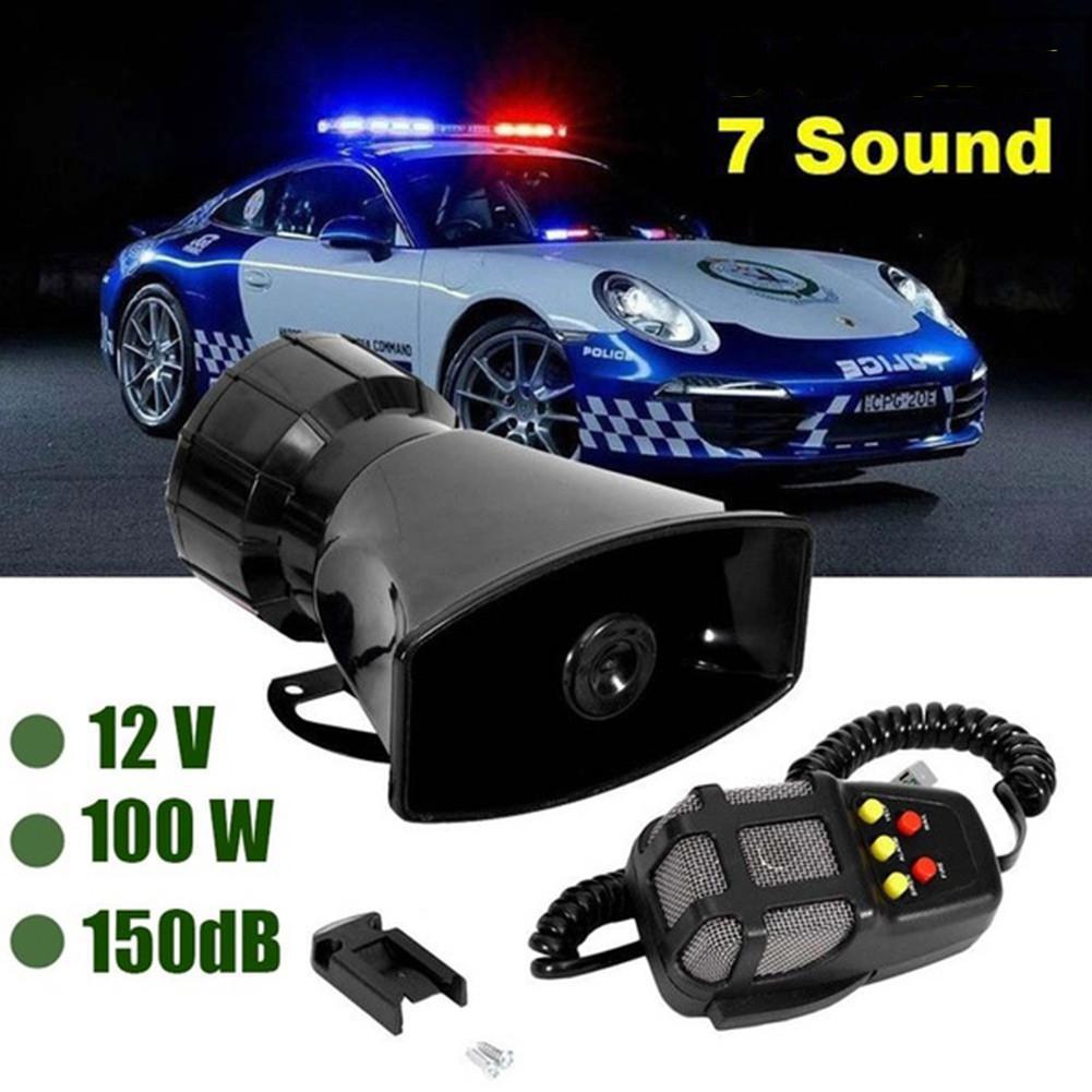 7-zvukový hlasitý výstražný alarm do auta Policejní požární siréna Air Horn PA reproduktor 12V 100W