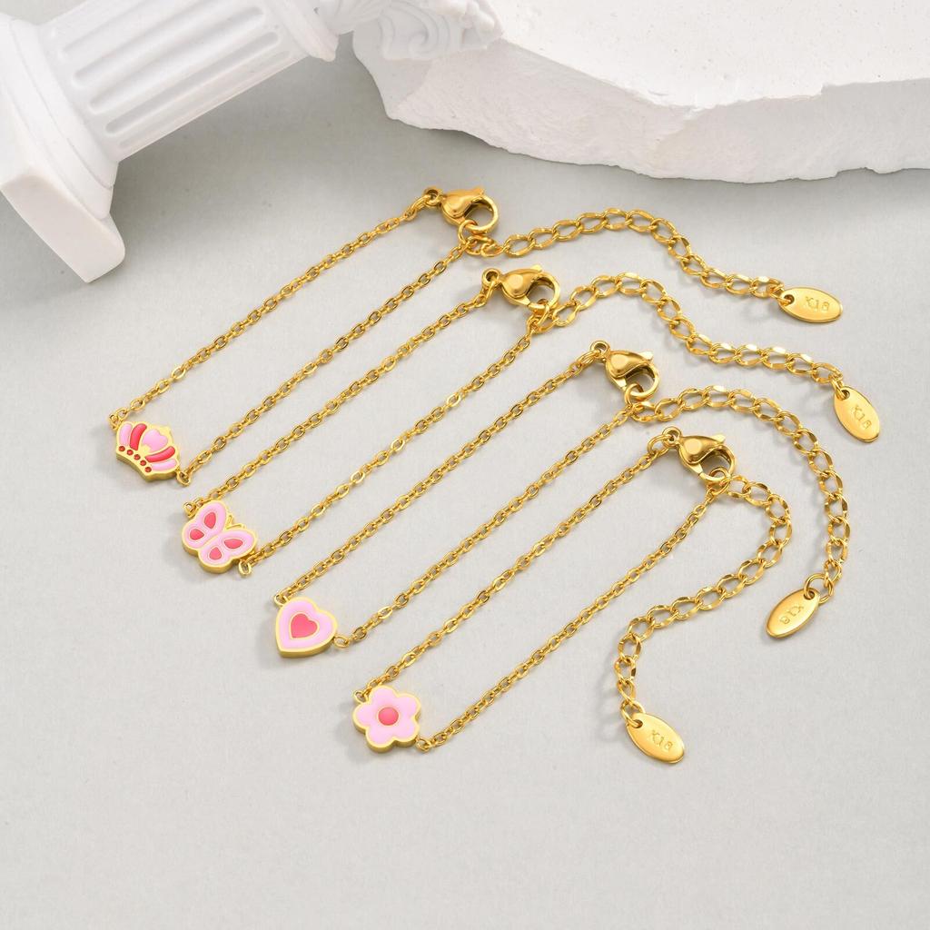 Vnox Minimalist Chain Anklets For Baby Girls,Stainless Steel Chain Cute Crown Bow Heart Accessories,Foot Jewelry For Daughter